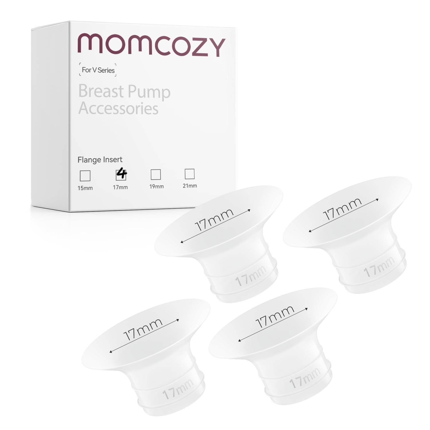 Momcozy 17mm flange insert for V1 Pro and V2 Pro, BPA-free silicone replacement.