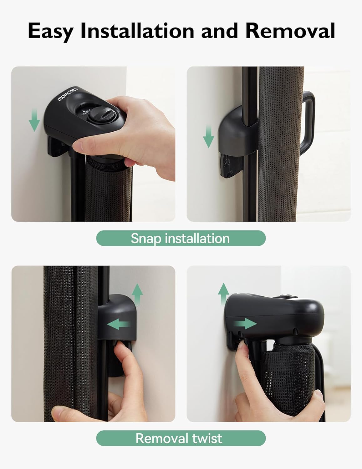 Momcozy mesh gate mounted indoors to manage children and pets.