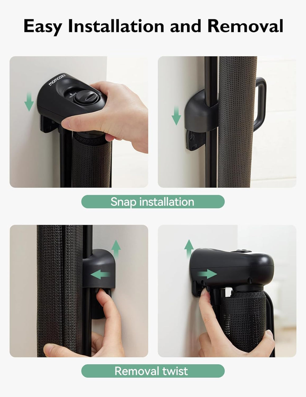 Momcozy mesh gate mounted indoors to manage children and pets.
