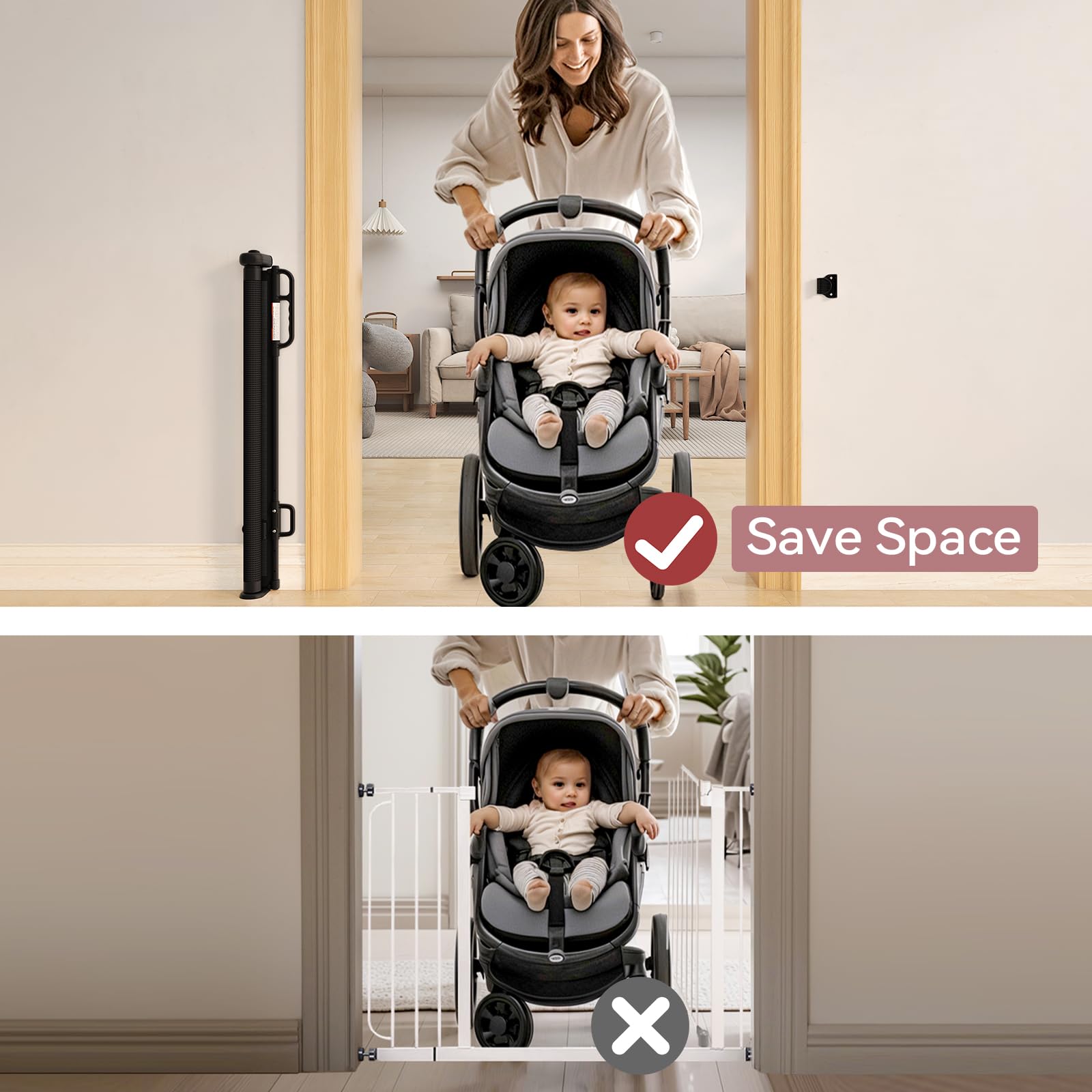 Momcozy gate installed with brackets to avoid skirting disruption.