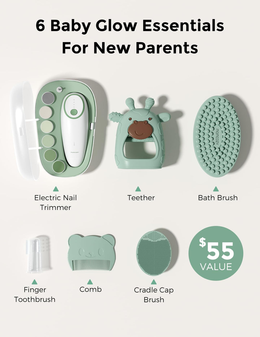 Momcozy Glow Baby Kit bath brush with soft silicone during bath time.