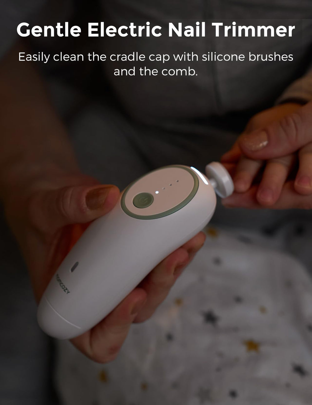 Momcozy Glow Baby Kit finger toothbrush aids quick cleaning.