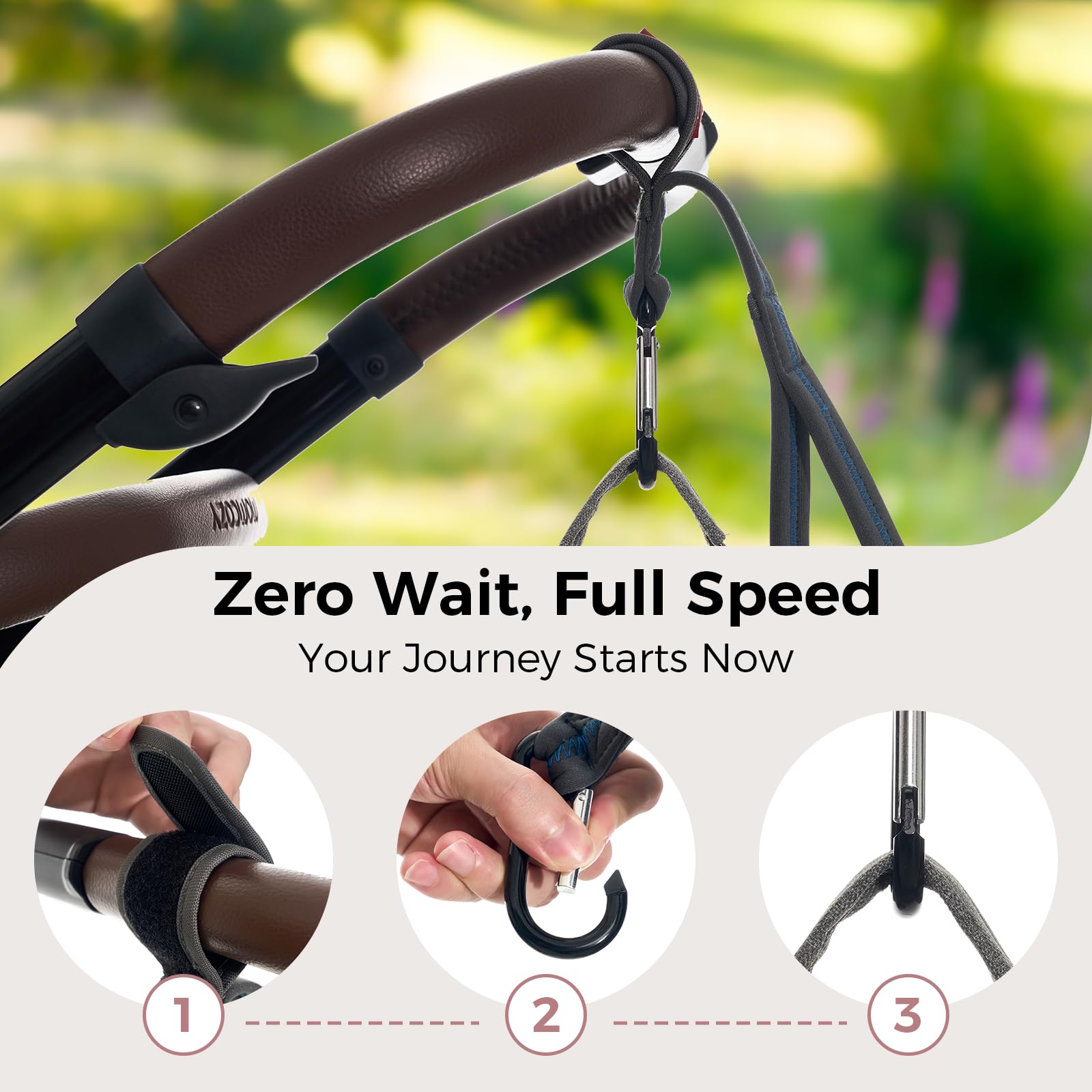 Momcozy handle strap with adjustable fit on stroller handle