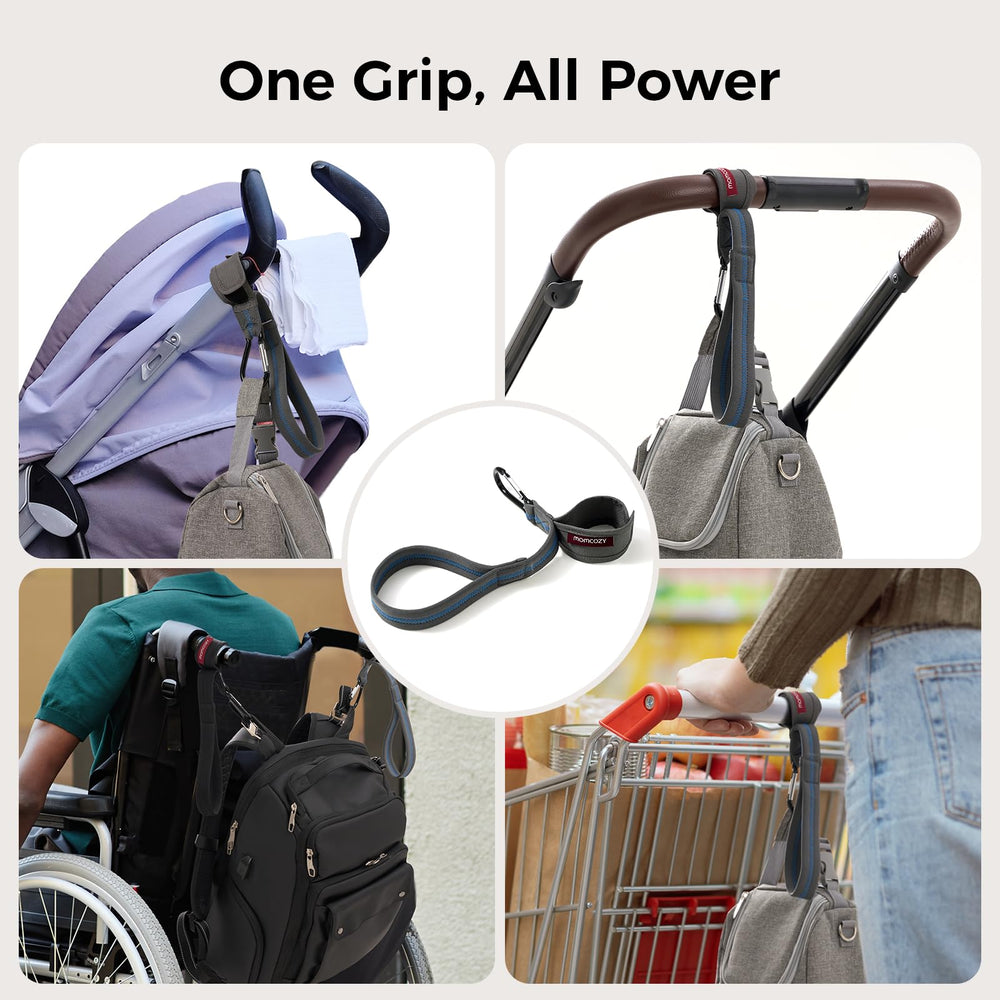 Momcozy handle strap used during a city walk with stroller