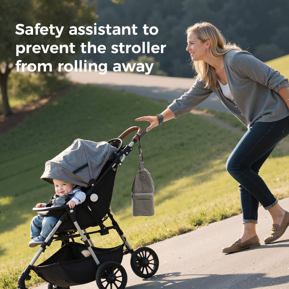 Momcozy wrist security strap wrapped around the wrist during strolls