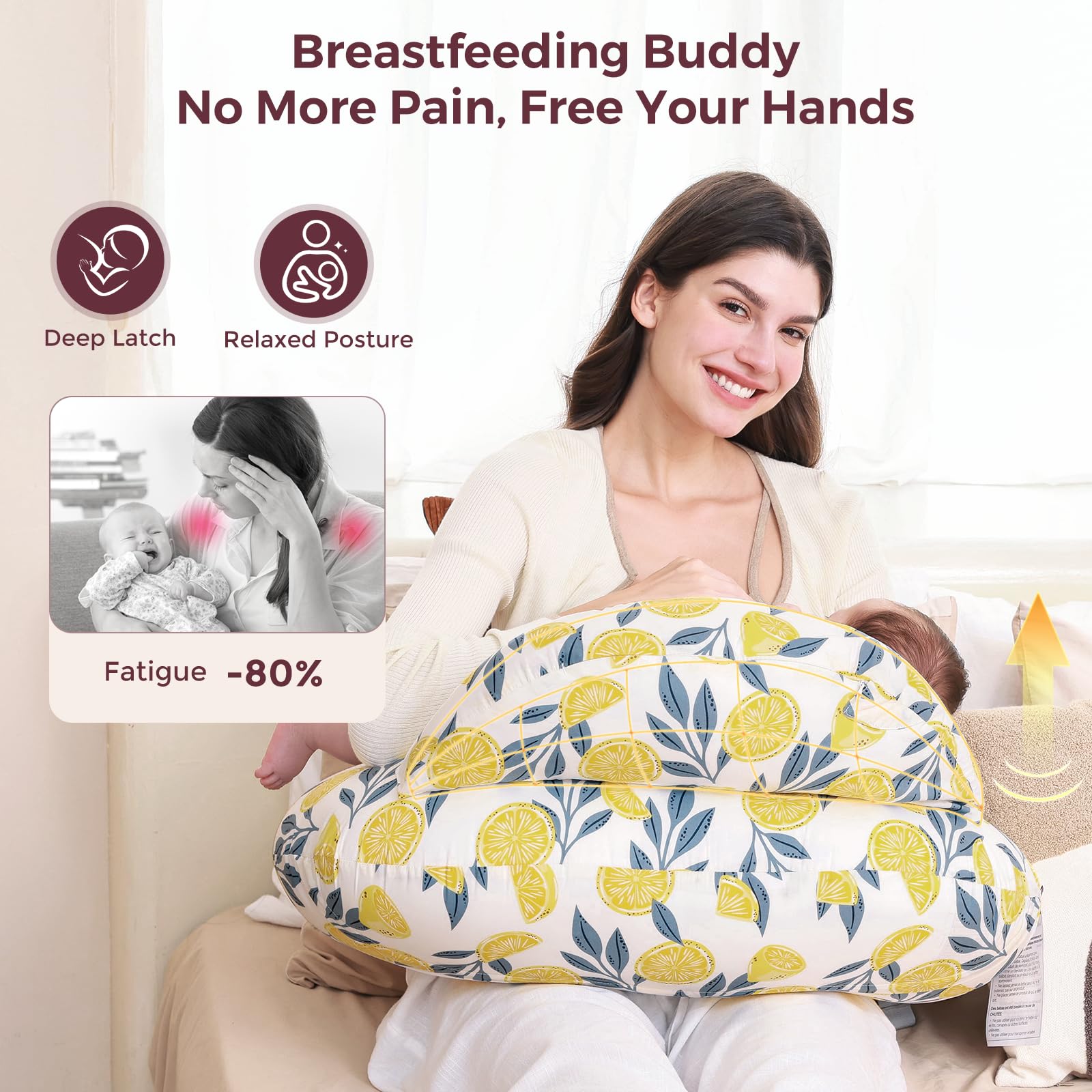 Momcozy hands free feeding pillow lets you multitask while baby feeds.