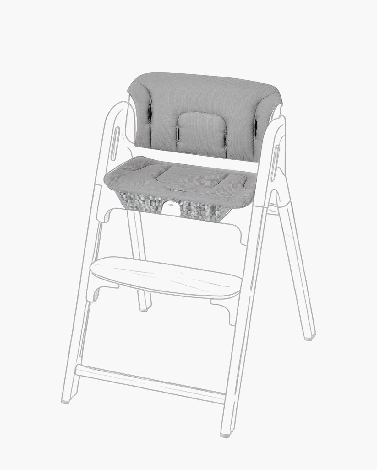 Momcozy high chair cushion set front view showing ergonomic support for meals