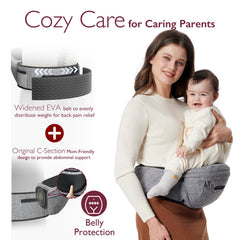 Momcozy hip seat illustrates the 30-degree inclined seat for closeness