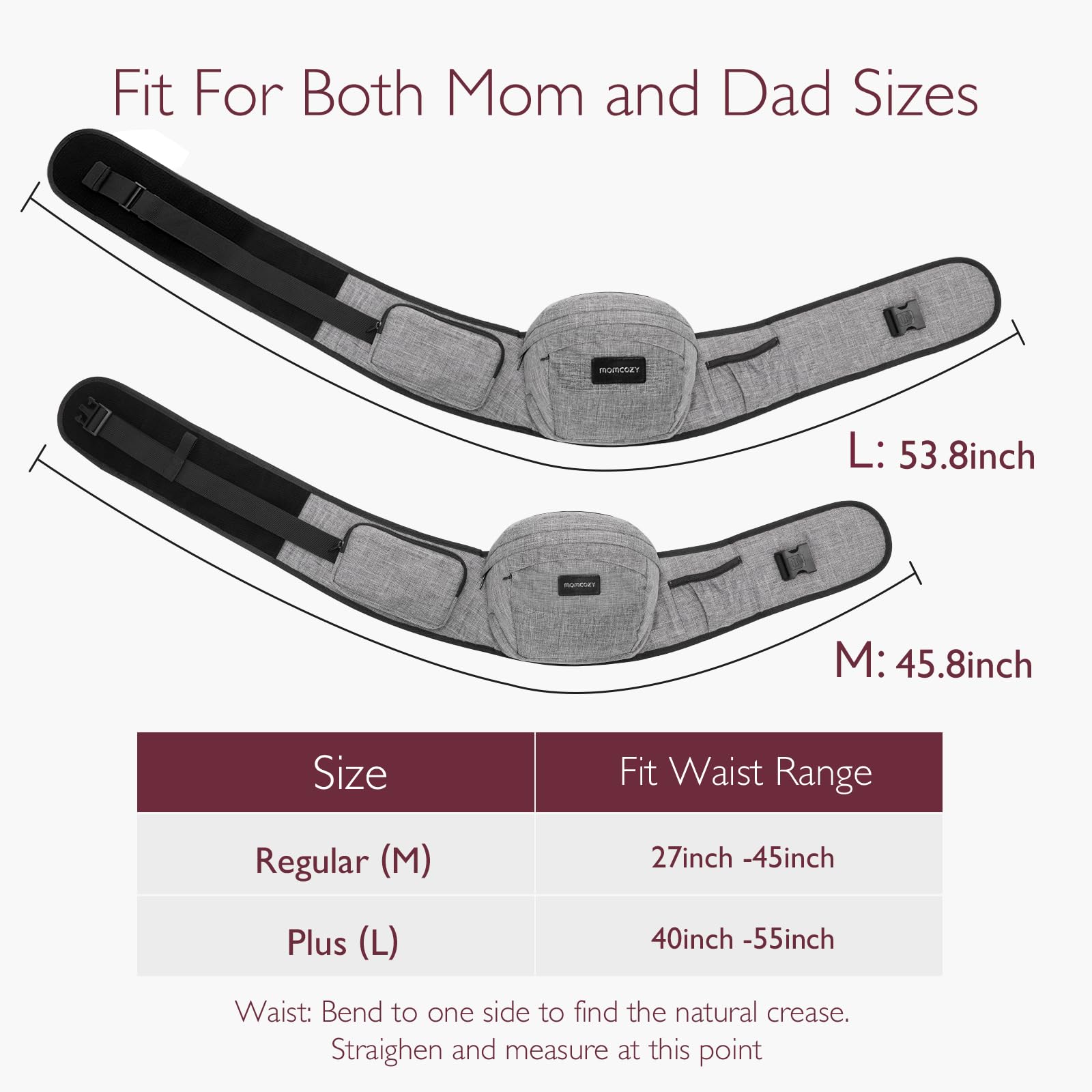 Momcozy hip seat with multiple pockets keeps baby essentials handy.