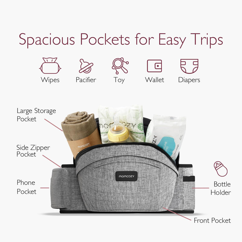 Momcozy hip seat with widened waistband and secure buckle