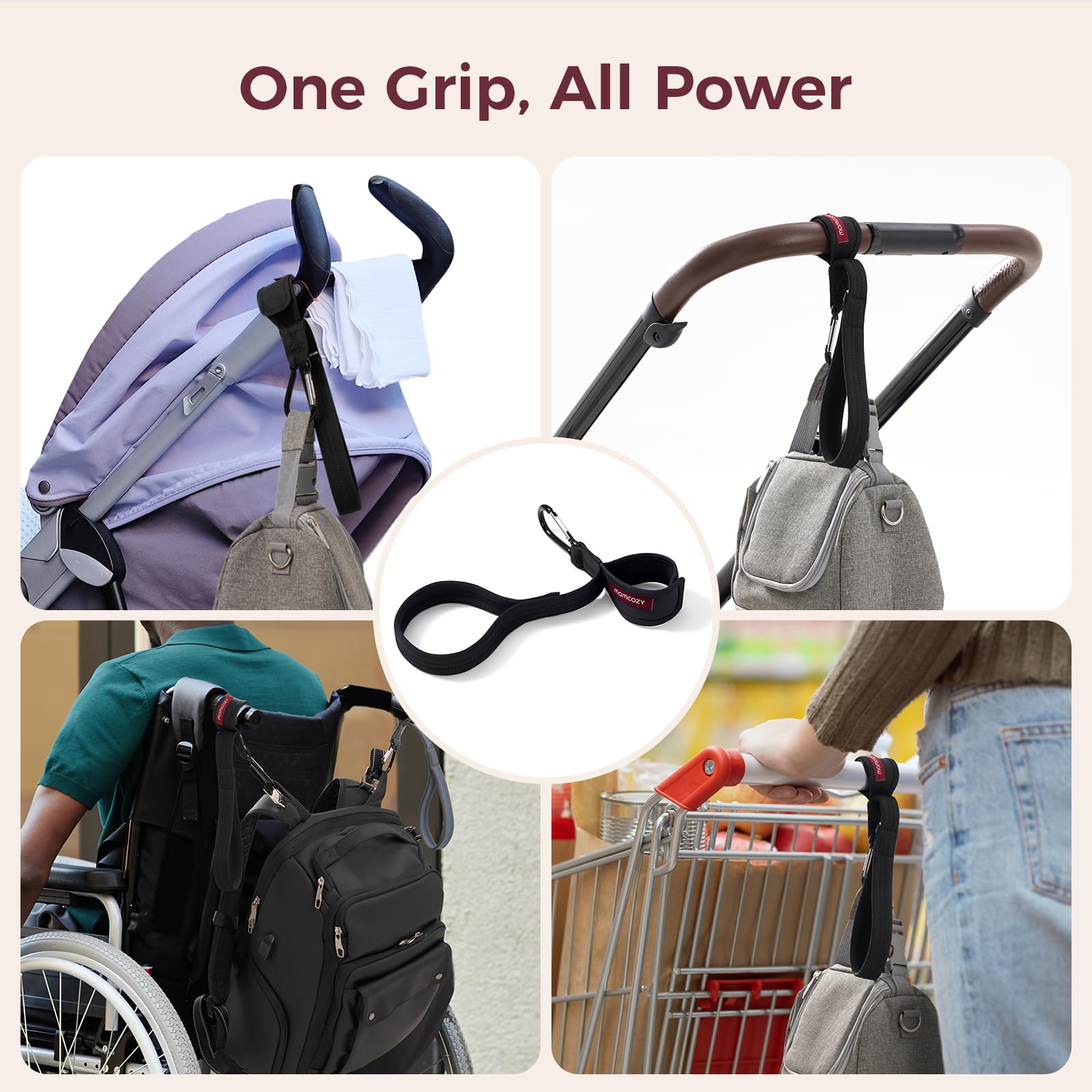 Momcozy built-in hook stores bags or rain gear