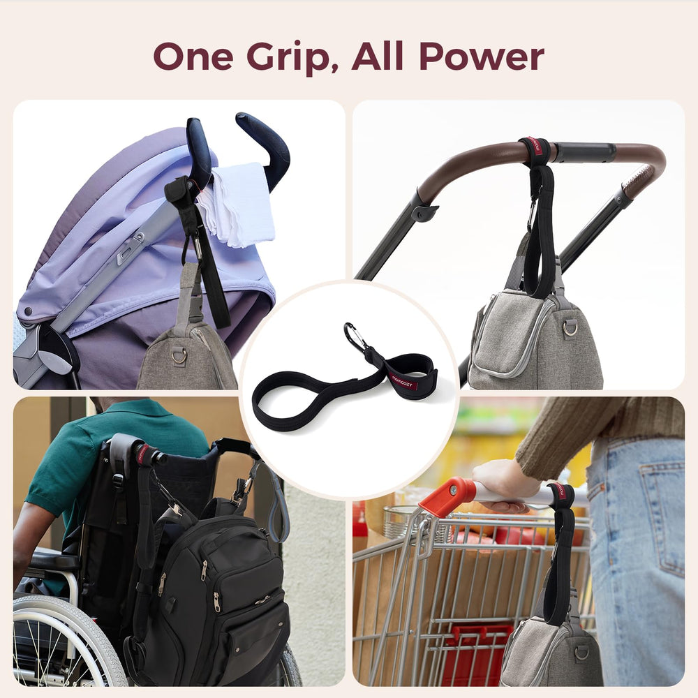 Momcozy built-in hook stores bags or rain gear