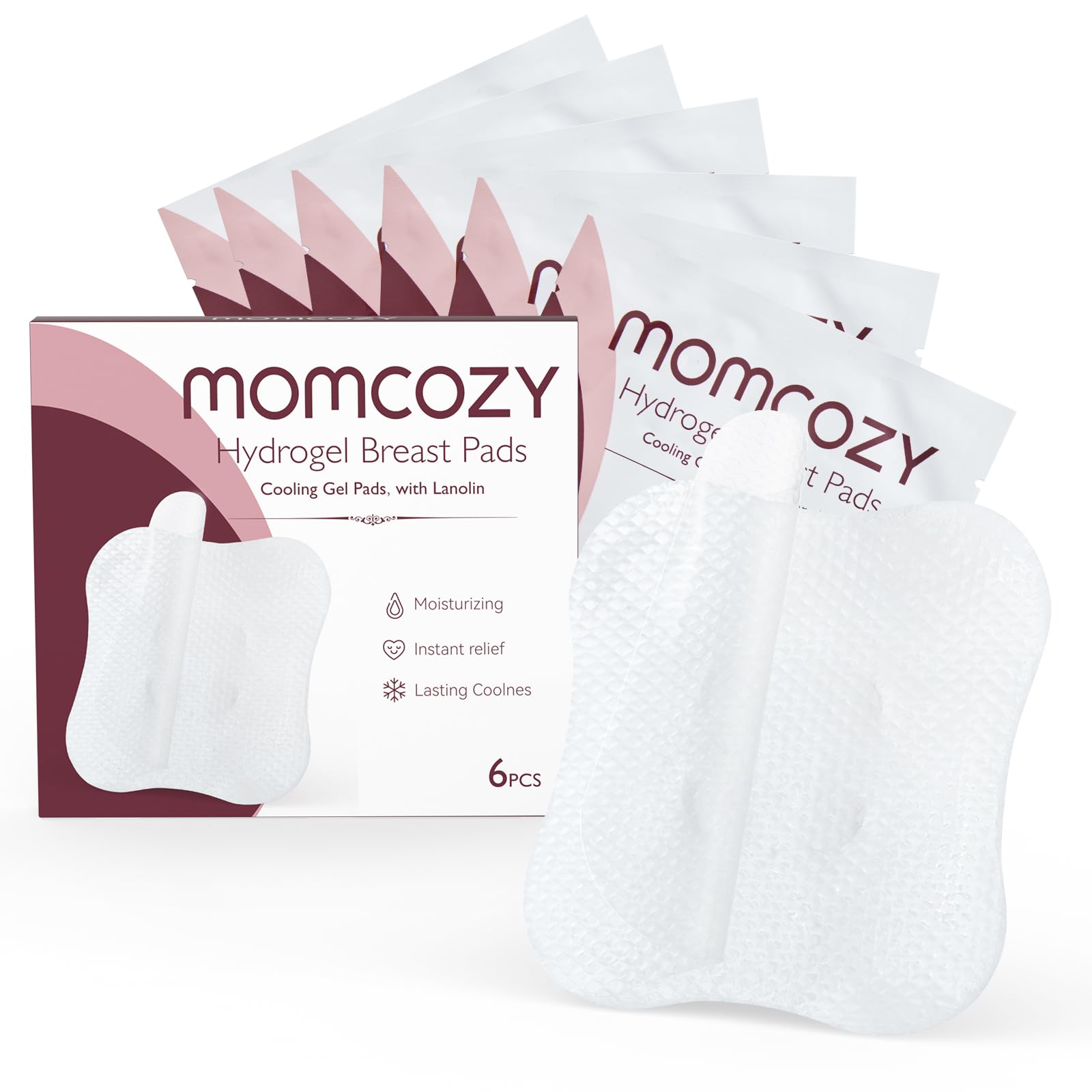 Momcozy hydrogel nipple pads with cooling relief for nursing sessions.