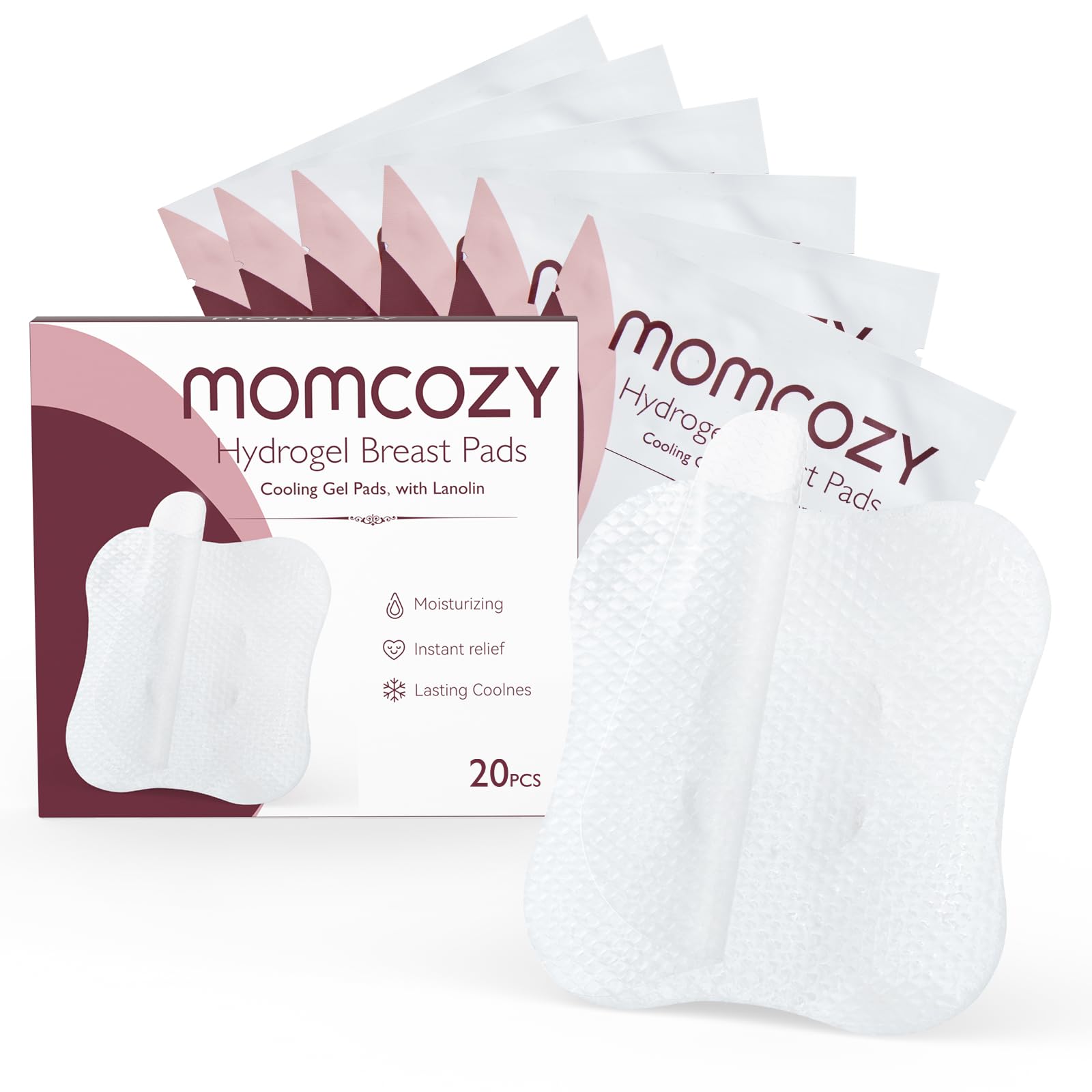 Momcozy hydrogel nipple pads with lanolin for cooling relief during nursing