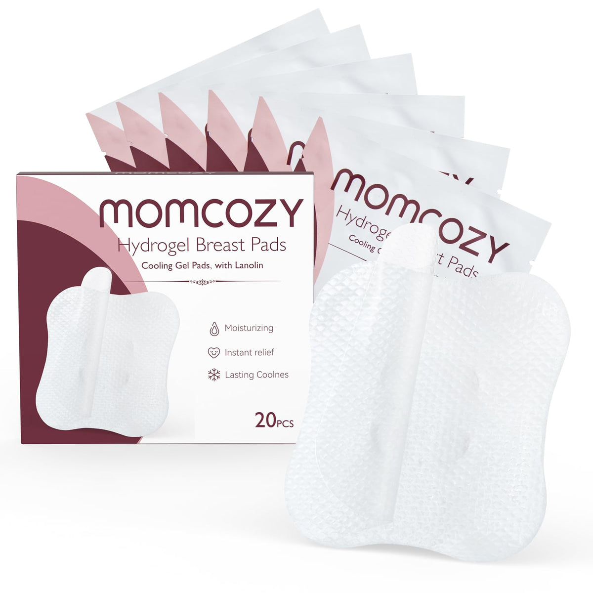 Momcozy hydrogel nipple pads with lanolin for cooling relief during nursing