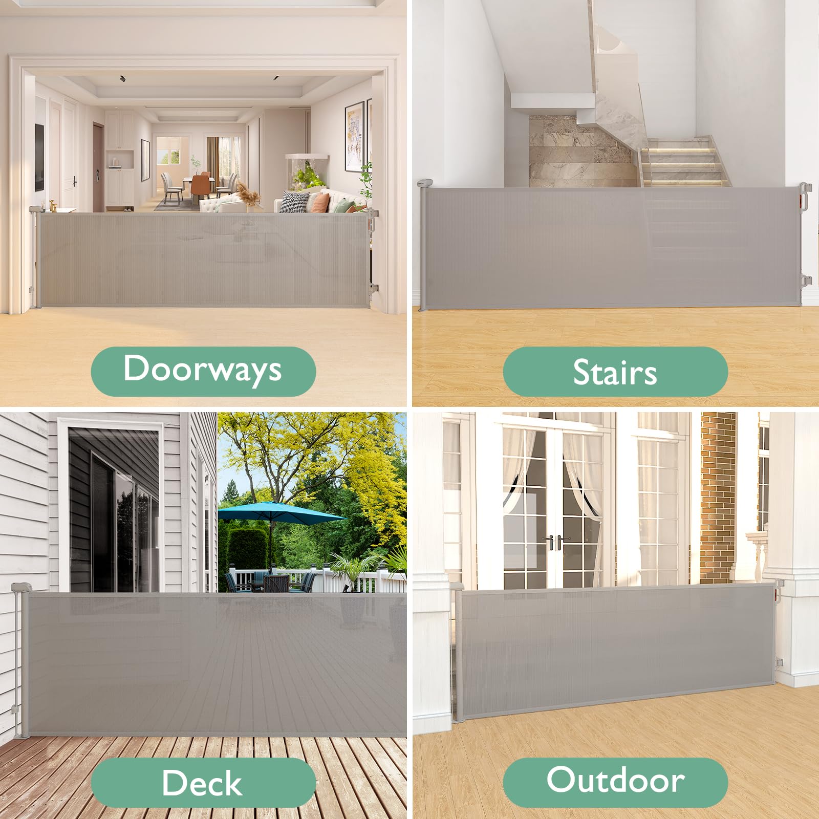 Momcozy indoor outdoor gate suitable for stairs doorways porches and patios.
