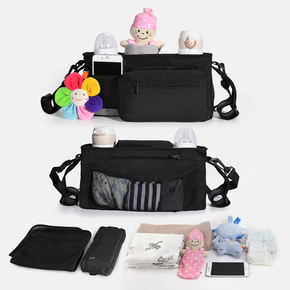 Momcozy insulated cup holder secures drinks during walks.
