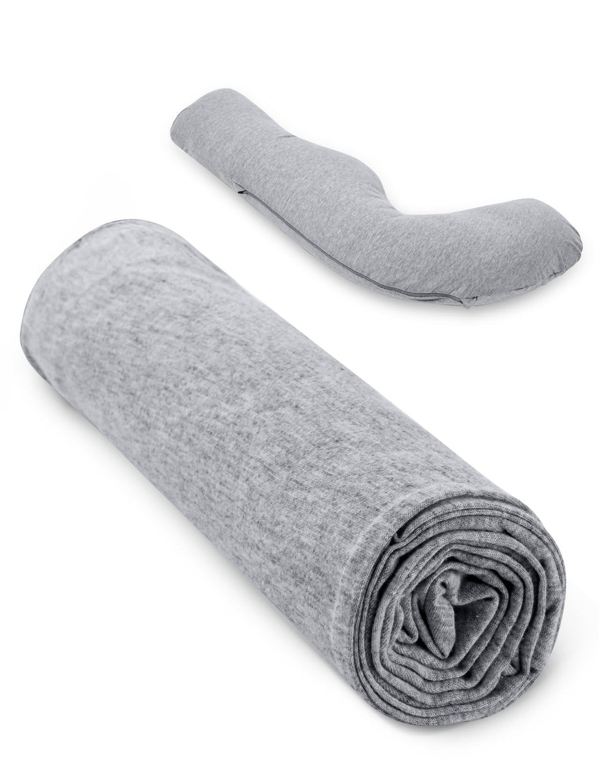 Momcozy J-shaped pillow cover in grey for a soft, breathable fit.
