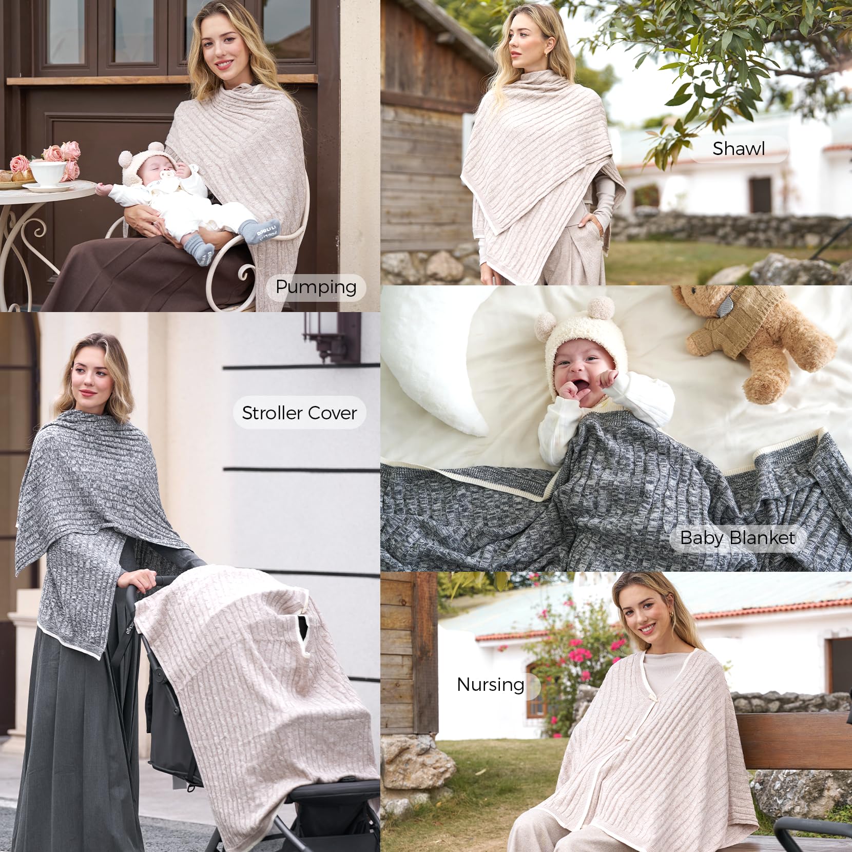 Momcozy knit nursing cover in grey winter style for cozy daywear