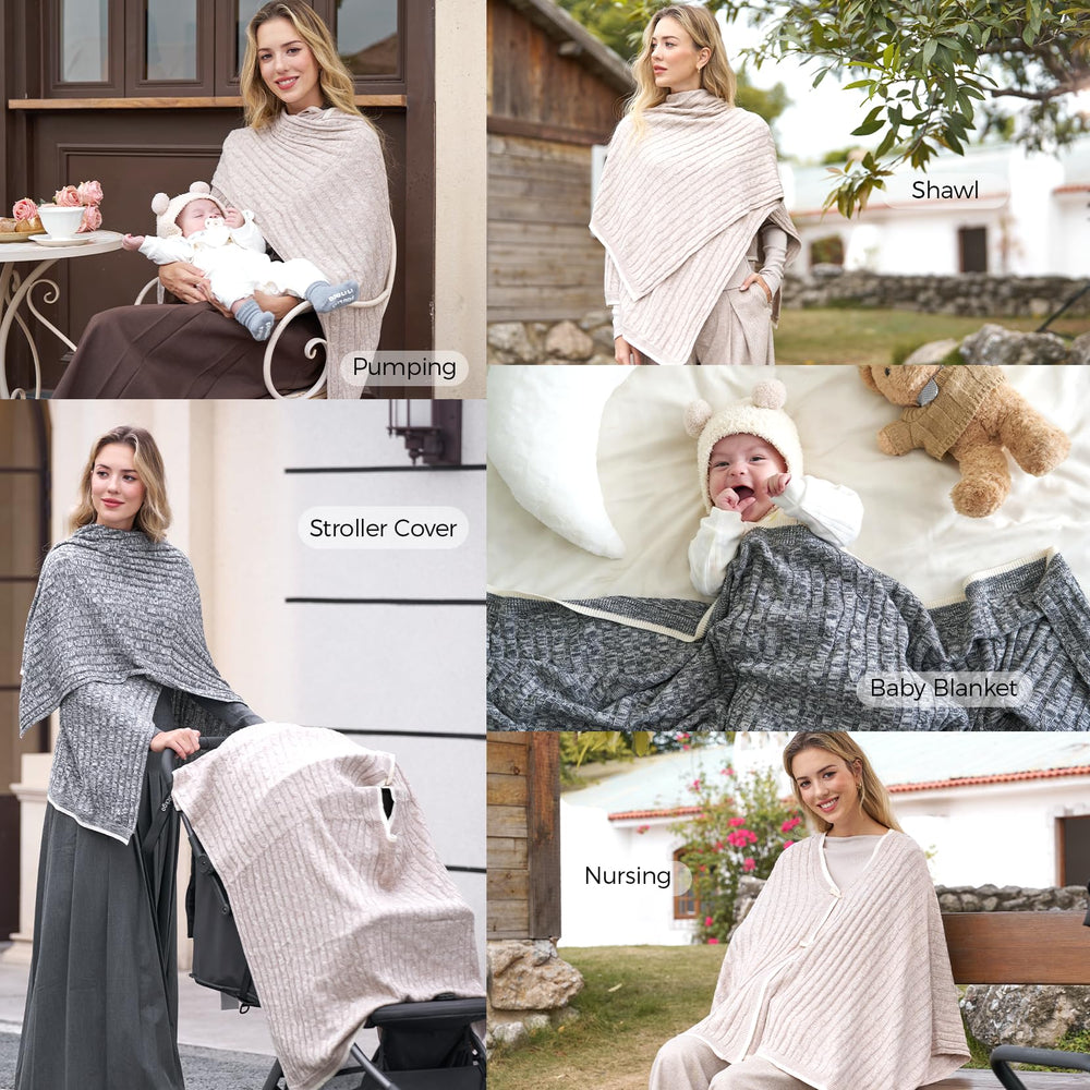 Momcozy knit nursing cover in grey winter style for cozy daywear