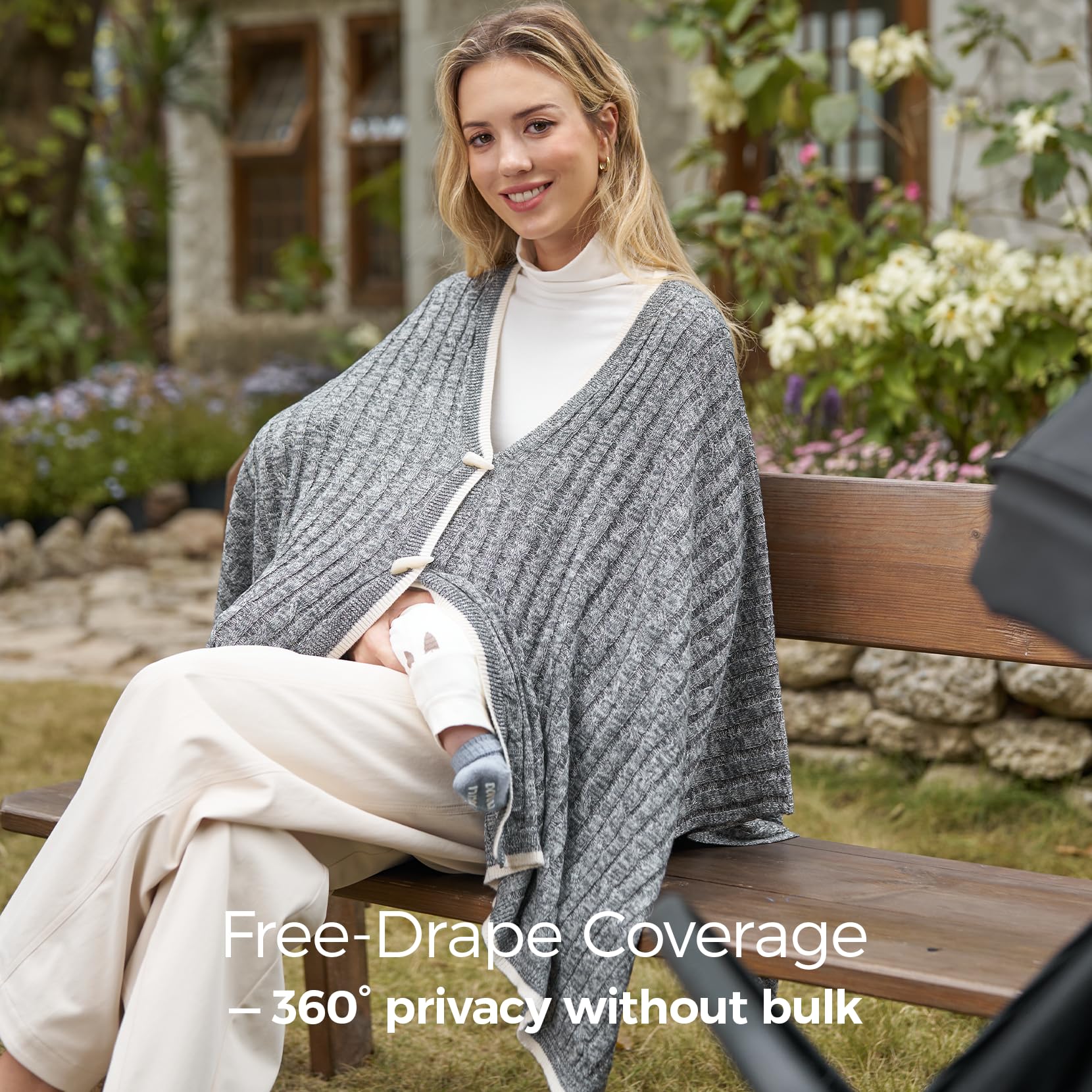 Momcozy knit nursing cover in shawl-style for versatile wear beyond nursing