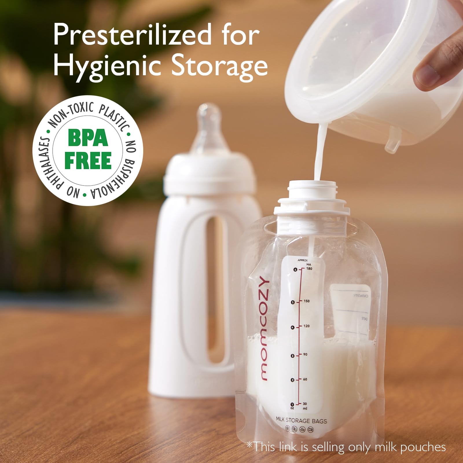 Momcozy leak-resistant milk pouch features double-sealed side seams.