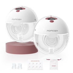 Momcozy M5 Lite wearable pump in use for hands-free pumping on the go.