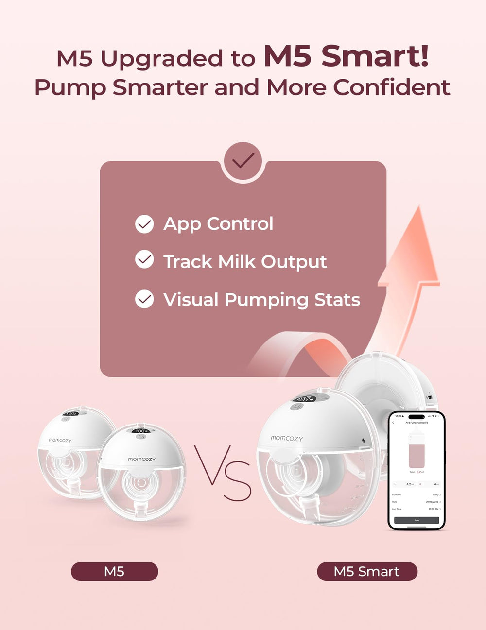 Momcozy M5 wearable pump side view showing discreet design under clothing