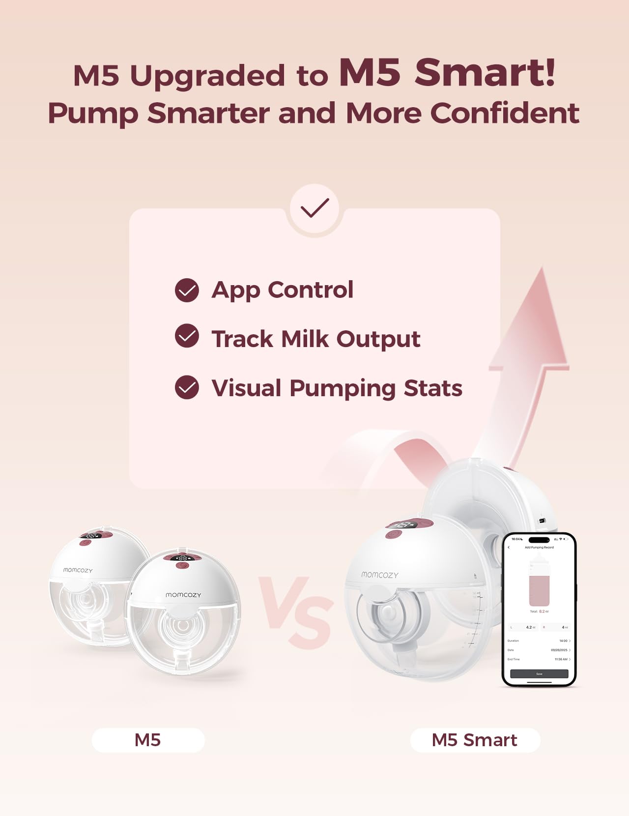 Momcozy M5 ultra-light design enables discreet wearable pumping under clothes.