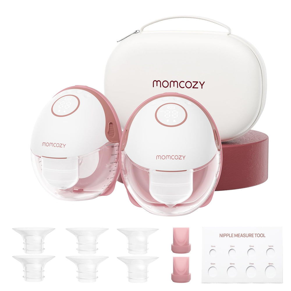 Momcozy M6 wearable pump in bra enables hands-free pumping with discreet design.