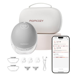 Momcozy M9 with mobile flow app control enables hands-free pumping on the go.