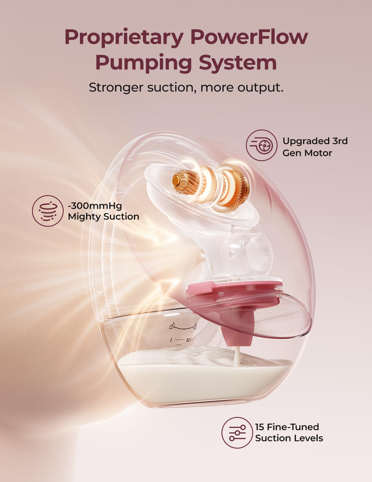Momcozy M9 wearable design shown for discreet pumping under clothing.