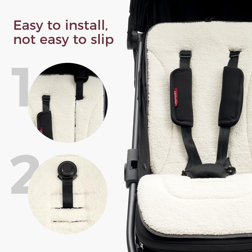 Momcozy machine‑washable stroller cushion for easy cleanup after outings.