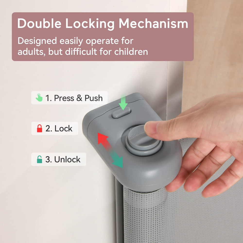 Momcozy mesh gate with no bottom rails reduces trips.