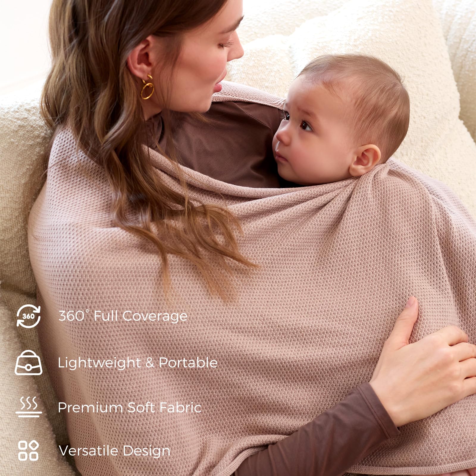 Multi-use brown cover from Momcozy doubles as stroller cover or baby blanket.