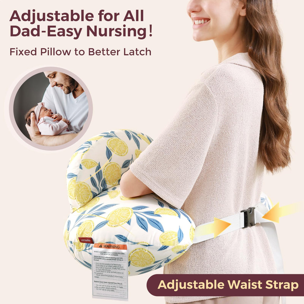 Momcozy multipurpose nursing pillow supports feeding propping tummy time and sit up stages.