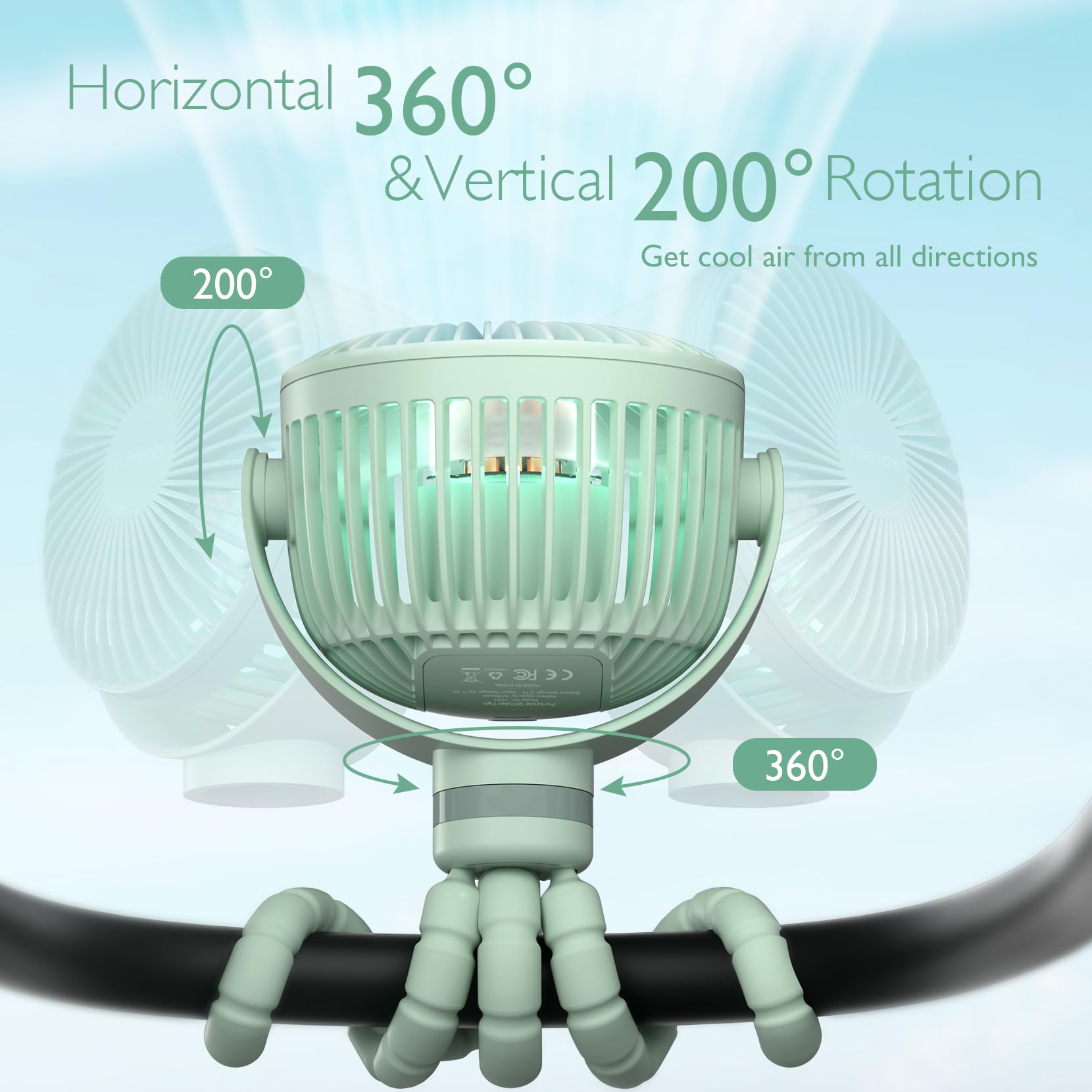 Momcozy multiuse fan suitable for strollers, cribs, car seats, and travel