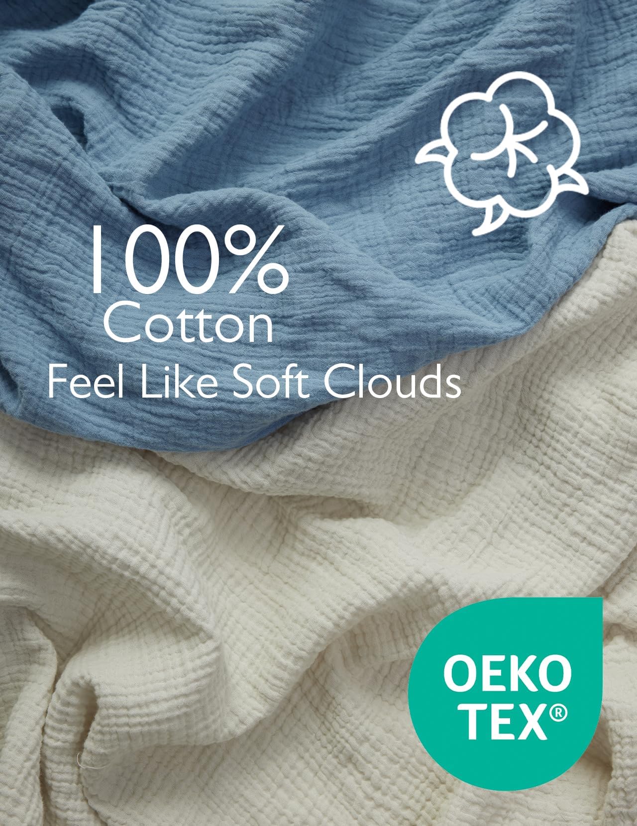Momcozy muslin crib sheet close-up shows soft cotton texture and quality stitching.