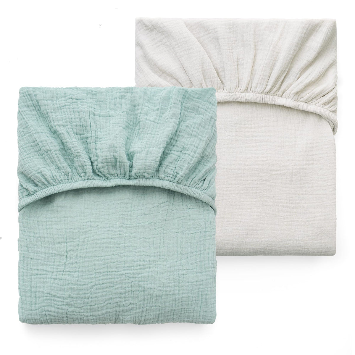 Momcozy muslin fitted crib sheet in green grey with 360 wrap for secure coverage
