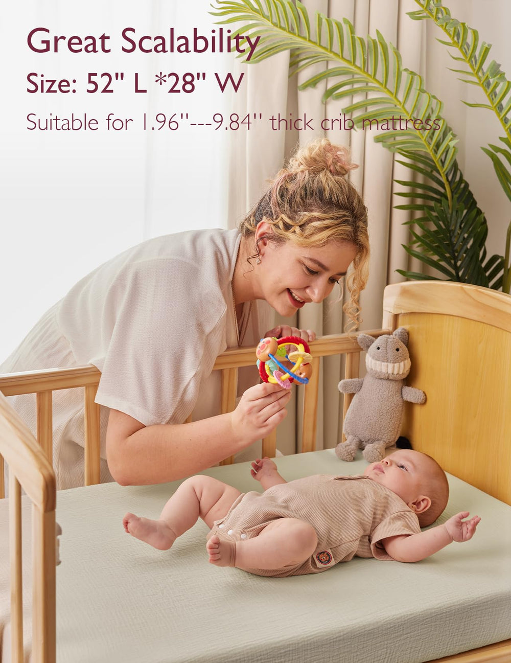Momcozy crib sheet green grey shows non slip edge for staying in place