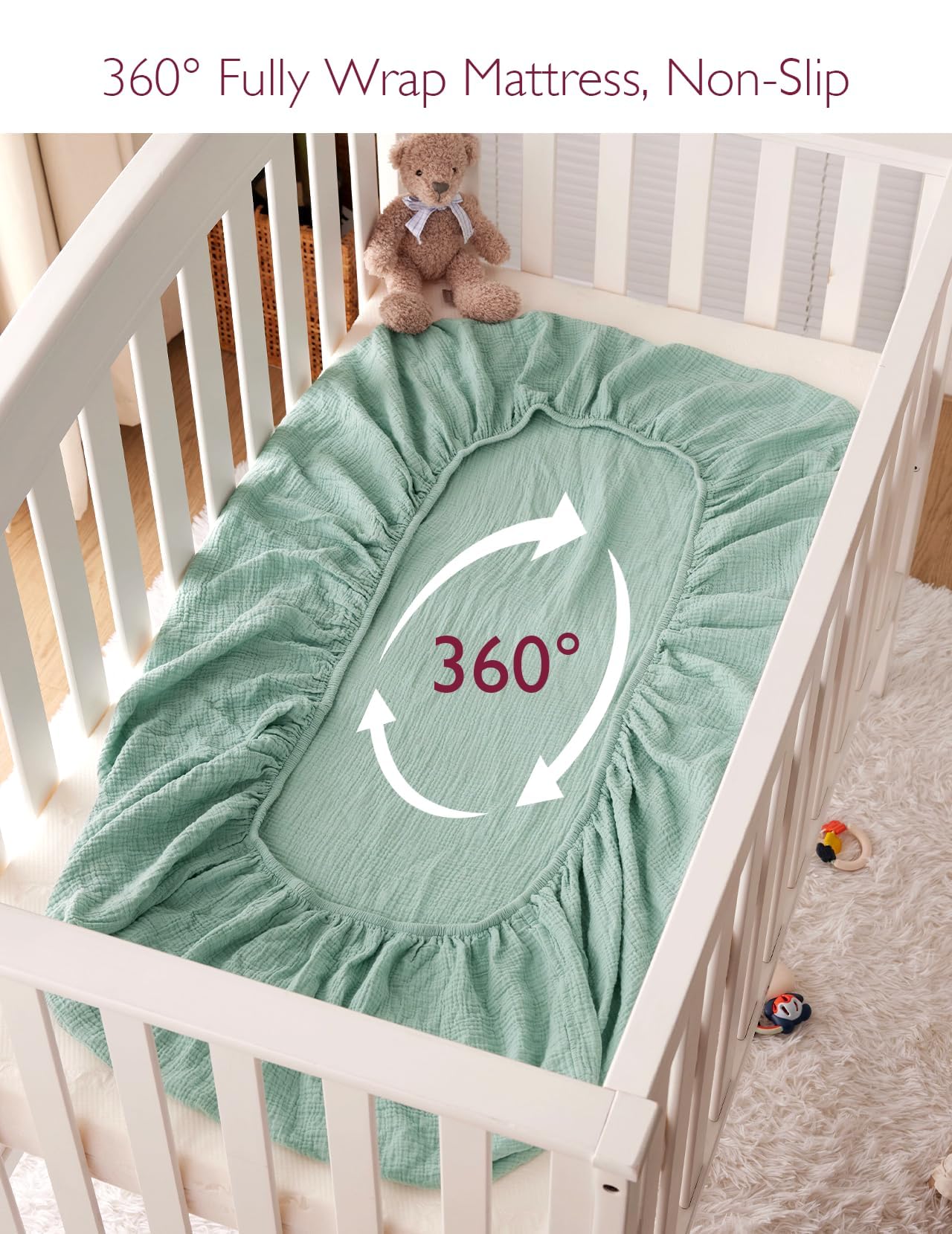 Momcozy fitted crib sheet green grey features durable interior seams