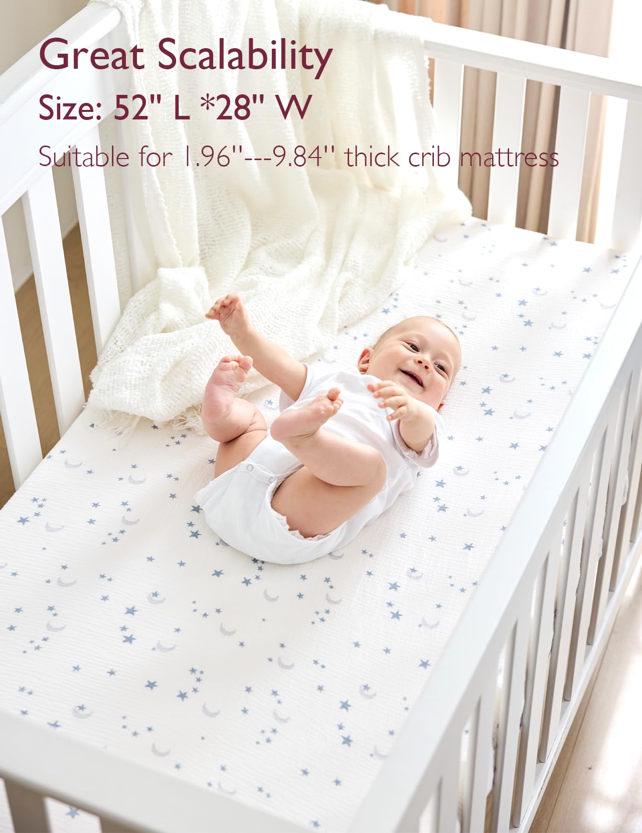 Momcozy 360° non-slip wrap keeps the crib sheet secure.