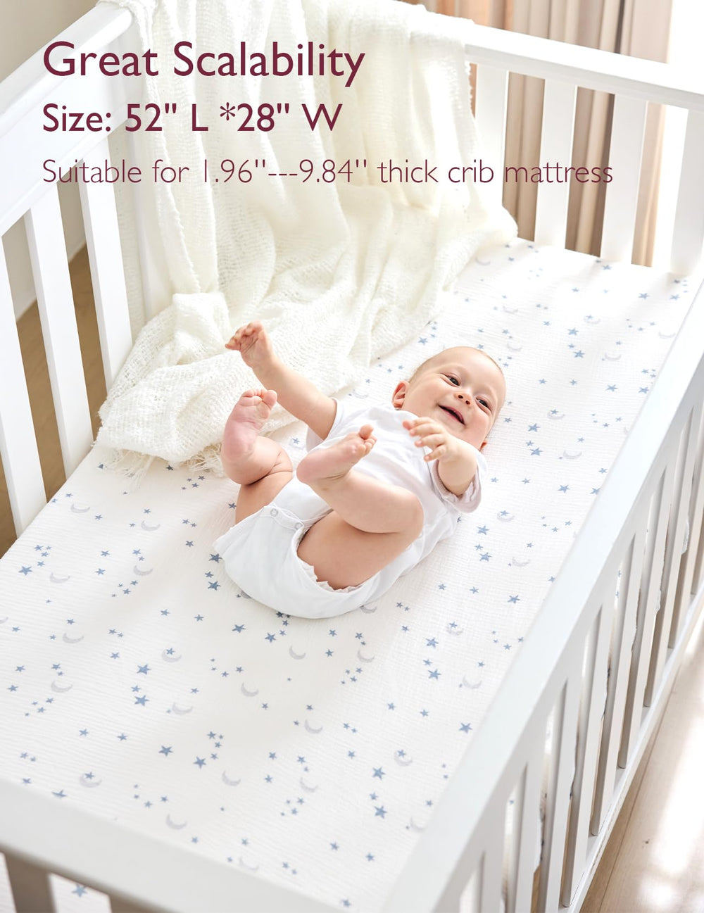 Momcozy 360° non-slip wrap keeps the crib sheet secure.