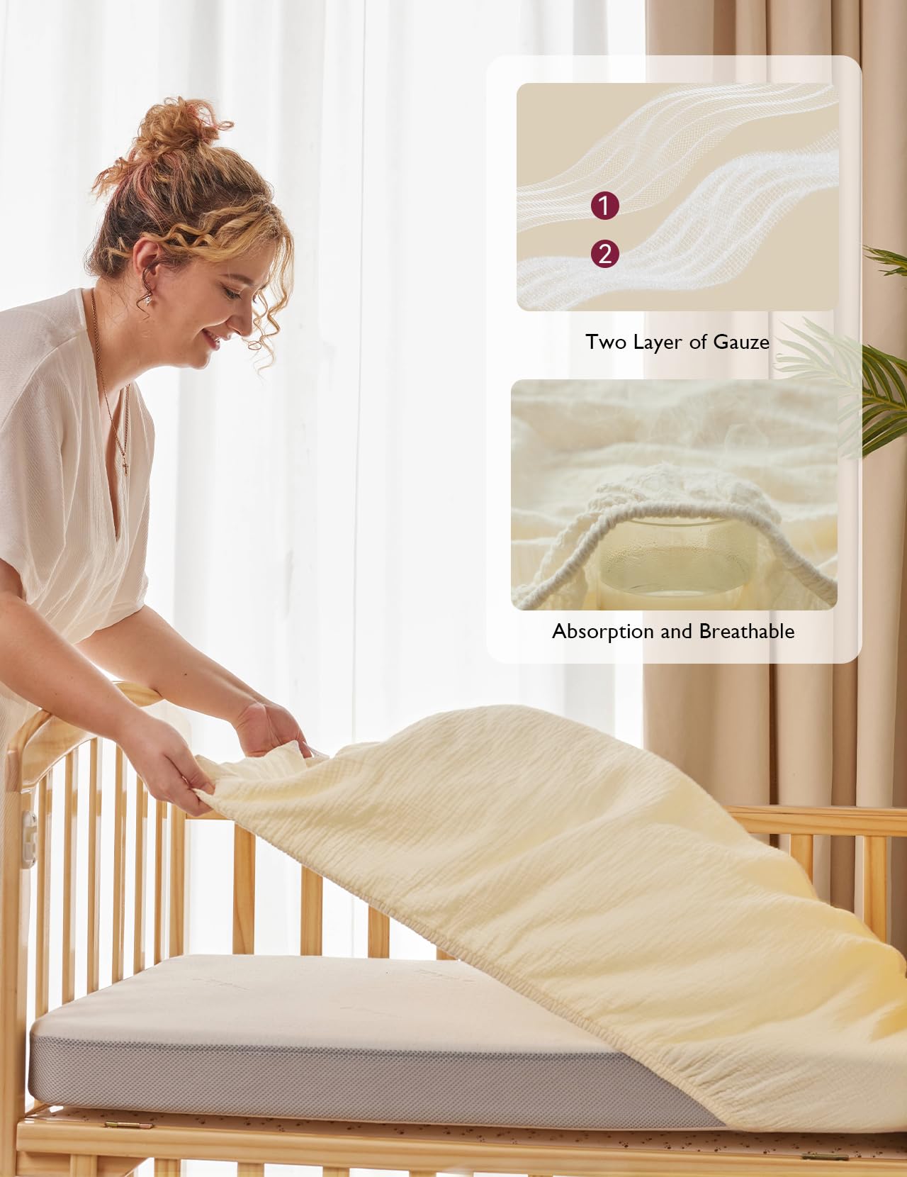 Momcozy Muslin Mini Crib Sheets breathable fabric helps regulate baby comfort
