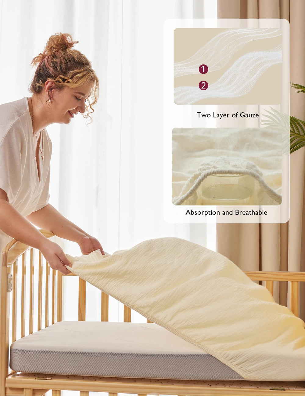 Momcozy Muslin Mini Crib Sheets breathable fabric helps regulate baby comfort