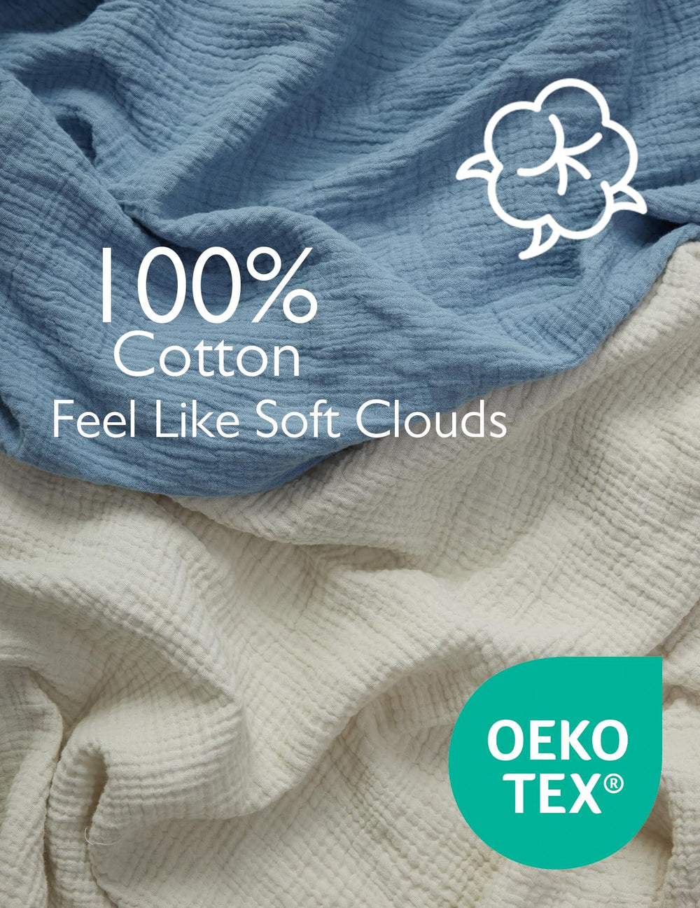 Momcozy muslin fabric close-up shows soft cotton texture and breathability.