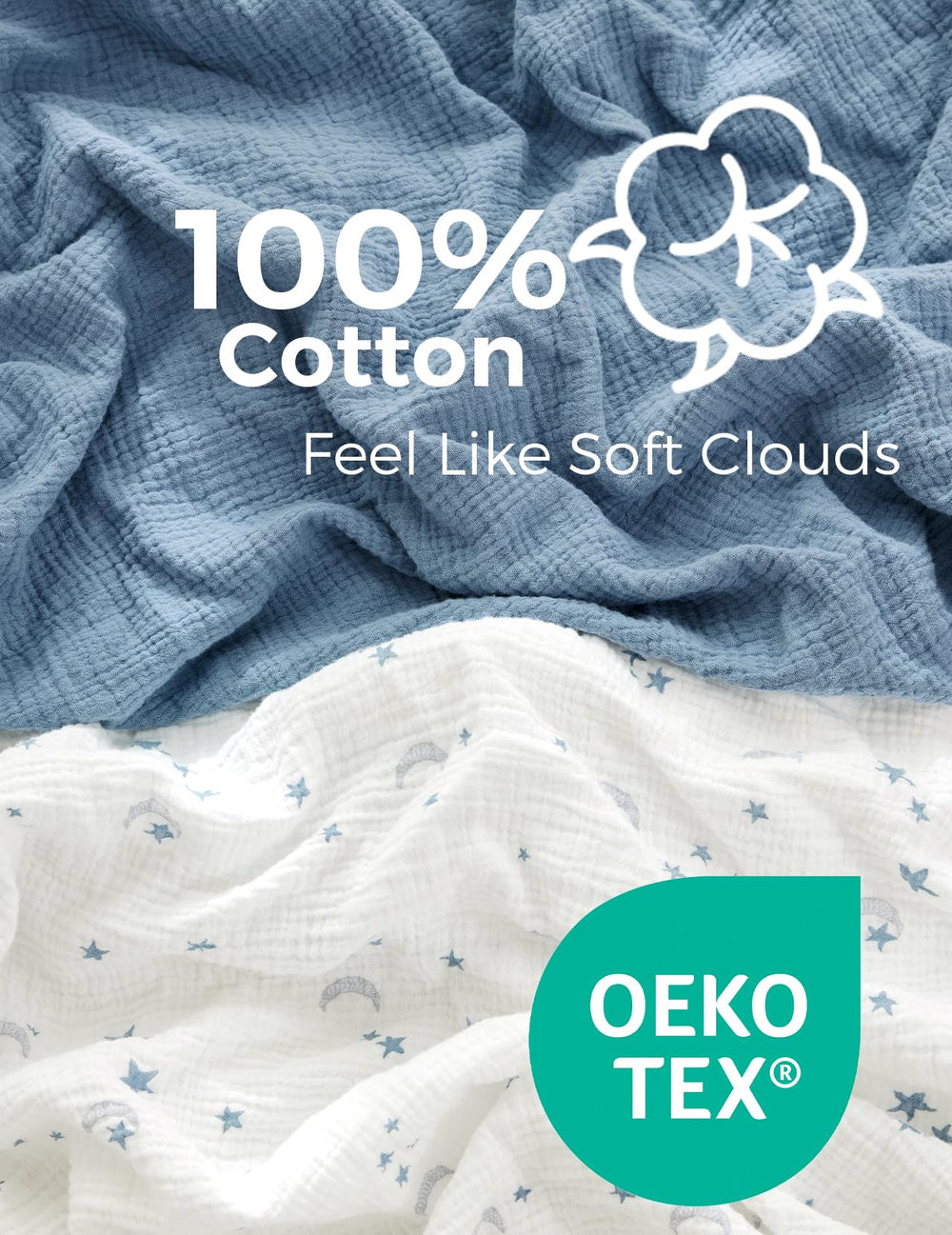 Momcozy Muslin Mini Crib Sheets Fitted—100% cotton softness for gentle skin and cozy sleep.