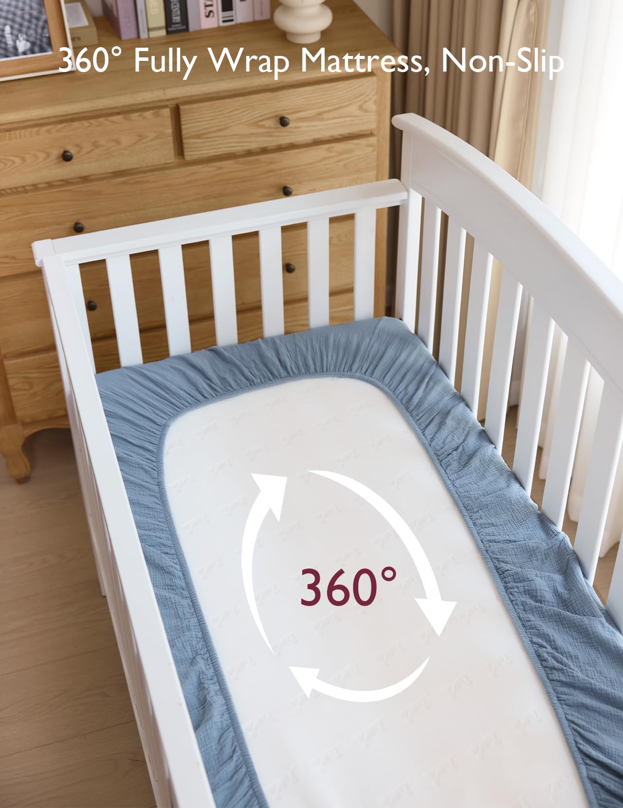 Momcozy Muslin Mini Crib Sheets Fitted—pack-and-play compatibility for travel-ready sheets.