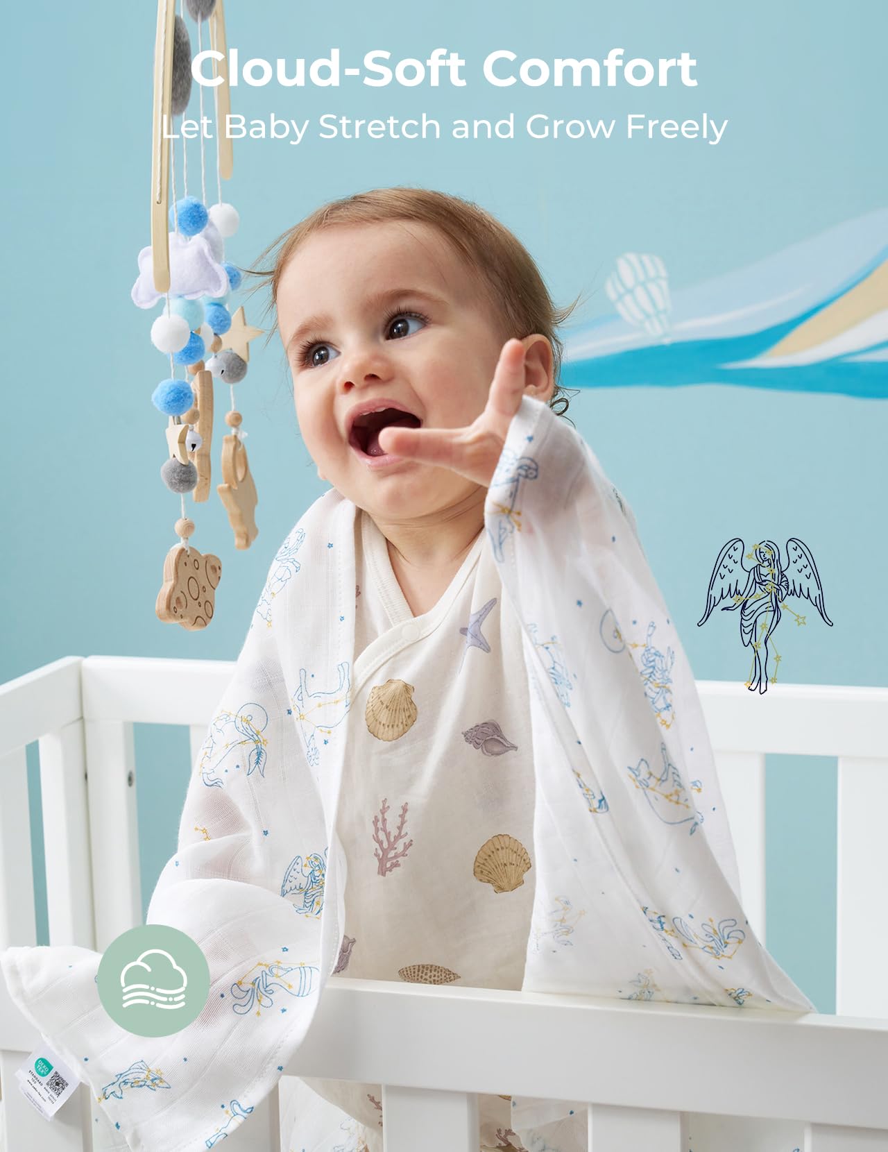 Momcozy Muslin Swaddle Blanket — all-purpose use as burp cloth or cover.