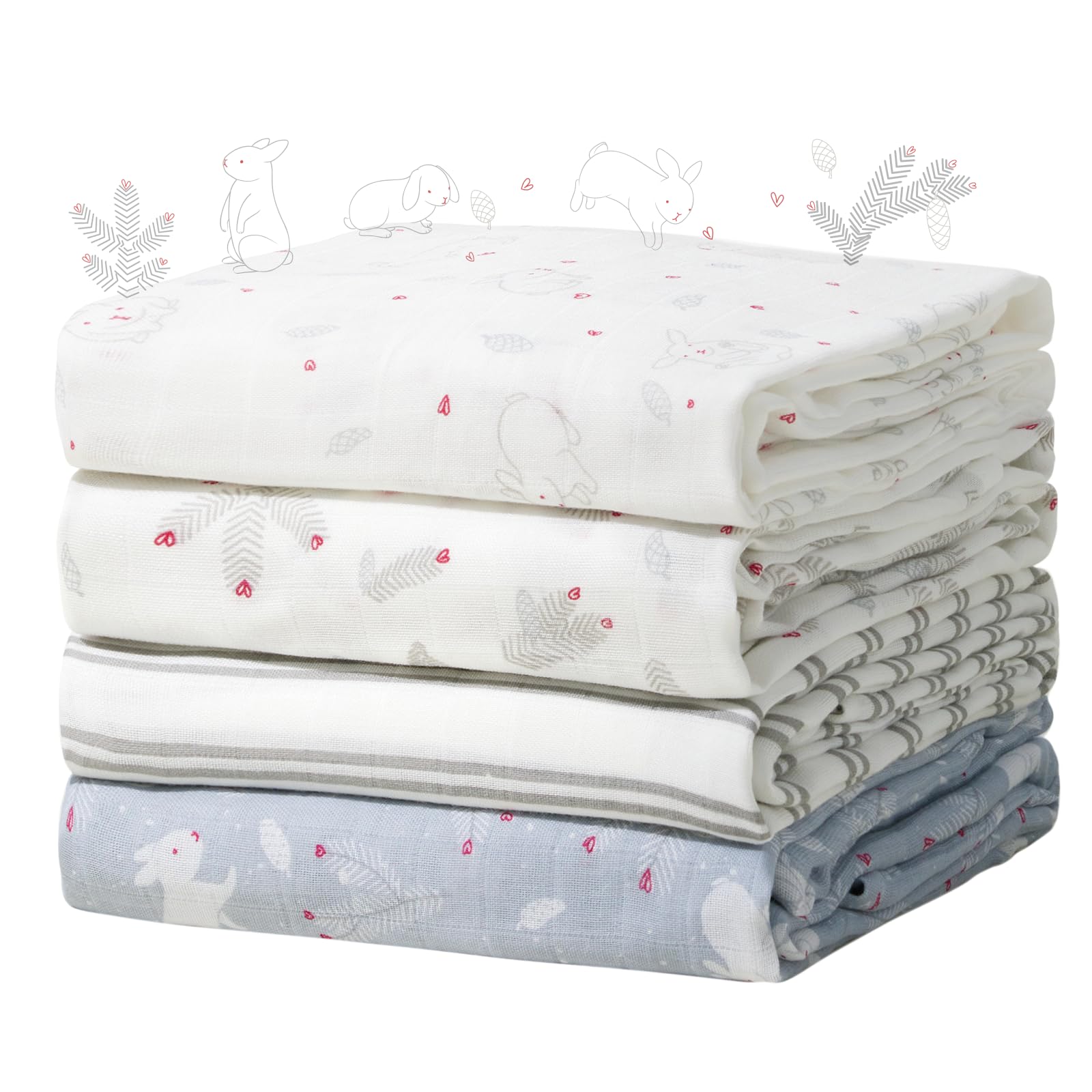 Momcozy muslin swaddle blanket 47x47 flatlay, versatile newborn comfort essential